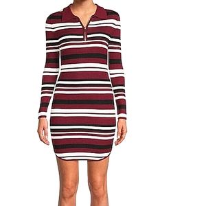 No Boundaries  Stripe Dress with Long Sleeves, size M, burgendy black white